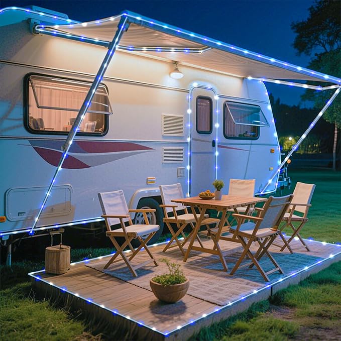 33FT 135 LED Solar Rope Lights Outdoor Waterproof, Blue and White Solar String Lights for Outside 8 Modes, Solar Powered Fairy Light for Camping Patio Garden Fence Trampoline Holiday Decorations