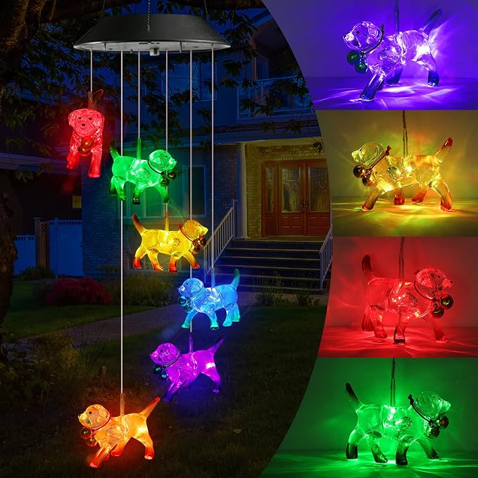 Toodour Solar Wind Chime, Color Changing Wind Chimes Dog | LED Decorative Mobile, Gifts for Mom Grandma, Waterproof Outdoor Decorative Lights, Garden, Patio, Yard, Window Outdoor Decor