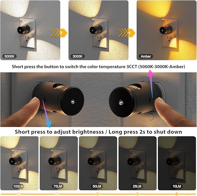 JandCase Night Lights Plug into Wall,4 Pack Mini Lens Night Light with 3CCT Color Temperature,180° Rotatable Night-lights,Dimmable Nightlight Plug in with Light Sensor for Bathroom Hallway Room Decor