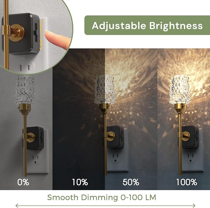 L LOHAS LED Night Light, 2 Pack Night Lights Plug into Wall | Automatic Night Lights with Auto Light Sensor, 0-100LM Adjustable Brightness Rotating Crystal Nightlight for Bedroom Hallway