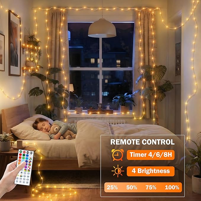 OMIKA 80ft Fairy Lights Plug in with Remote, 24 Colors 196 Modes Color Changing String Lights Dimmable, 240 LED Twinkle Lights with Timer for Outdoor Party Bedroom Indoor Christmas Halloween Decor