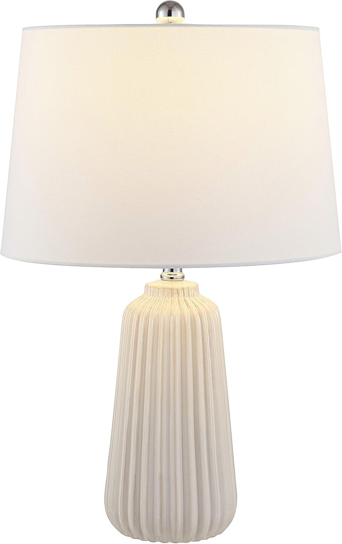 SAFAVIEH Lighting Collection Sawyer Modern Ivory Ceramic 24-inch Bedroom Living Room Home Office Desk Nightstand Table Lamp (LED Bulb Included)