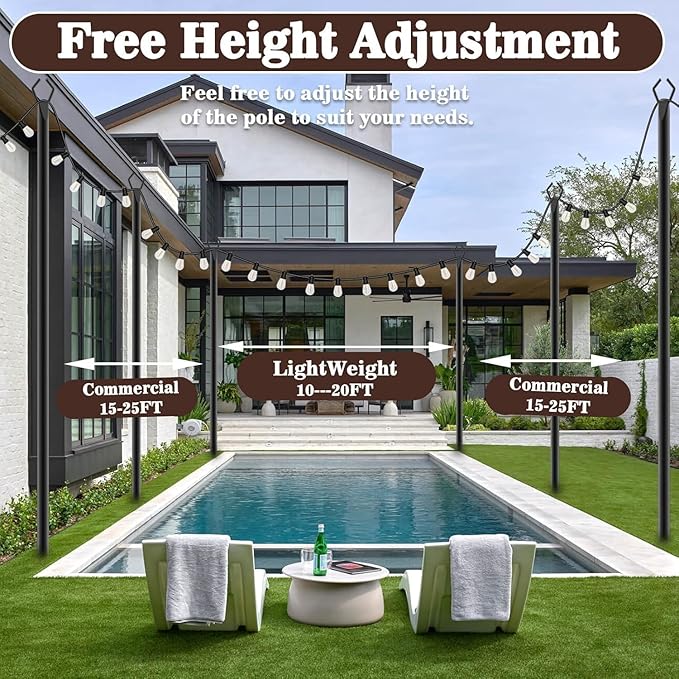 AILBTON 10 Pack 10Ft String Light Poles | Light Poles for Outside String Lights,Outdoor Light Poles with Fork,Metal Pole Stand for Patio,Backyard,Deck