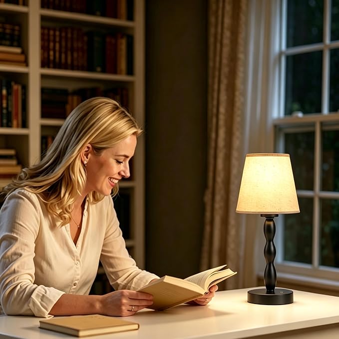 Rechargeable Cordless Table Lamp, 5000mAh Battery Powered Touch Desk Lamp, 3-Level & Stepless Dimmable Night Light, Portable Bedside Lamp for Bedroom, Outdoor, Bulb Included, Black