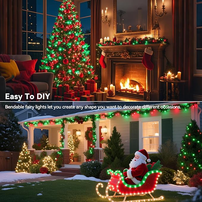 LitHome 4 Pack Christmas Fairy Lights Battery Operated Each 20FT 60 LED | Twinkle Lights with 2 Modes Indoor Outdoor, Waterproof Led Fairy Lights for Party Wreath Garland Table Decor, Red & Green