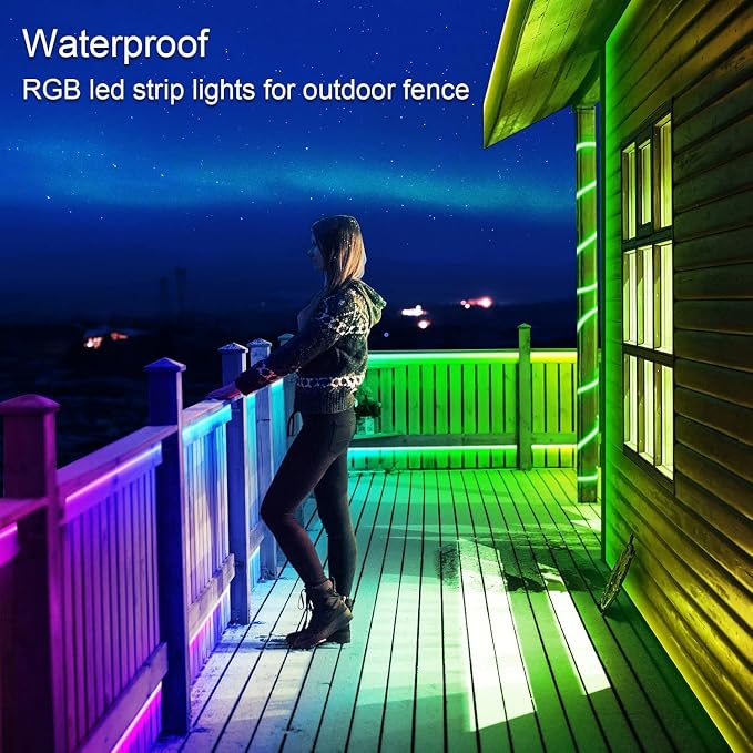 AILBTON 60ft Outdoor LED Strip Lights Waterproof,IP68 Outside Led Light Strips Waterproof with Bluetooth App Remote Control,Music Sync RGB Exterior Led Rope Lights,for Balcony,Deck,Roof,Garden,Pool