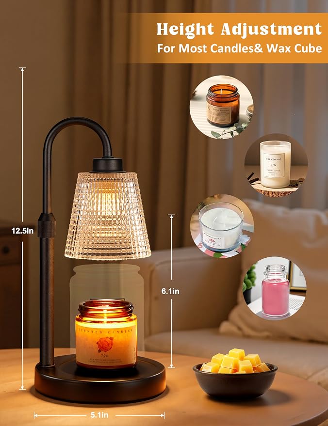 Innqoo Candle Warmer Lamp with Timer Home Decor Birthday Gifts for Women | Dimmable Candle Warmer for Jar Candles, Height Adjustable Wax Melts Warmer, Room Decor House Warming Gifts New
