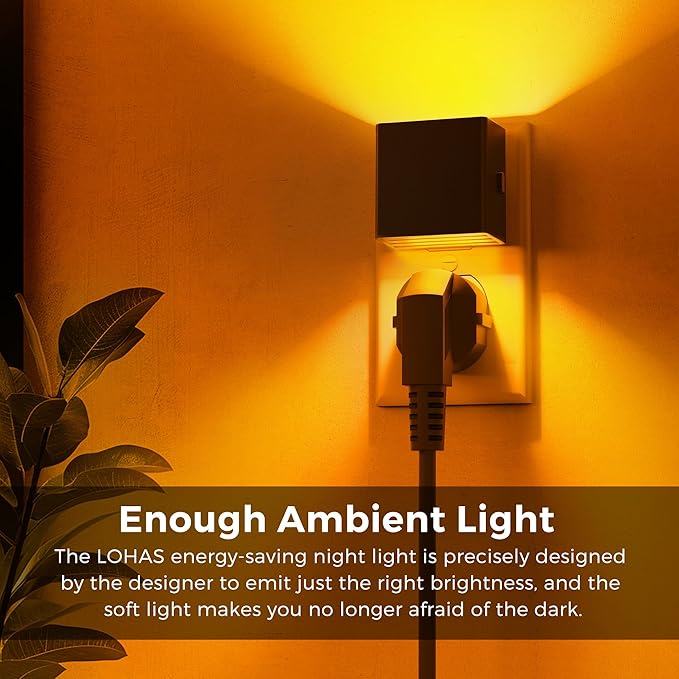 L LOHAS LED Plug in Night Light with Motion Sensor and Dusk to Dawn Sensor | LED Night Light Brightness Adjustable,1800K Amber, Nightlight for Bathroom Hallway Kitchen 2 Pack