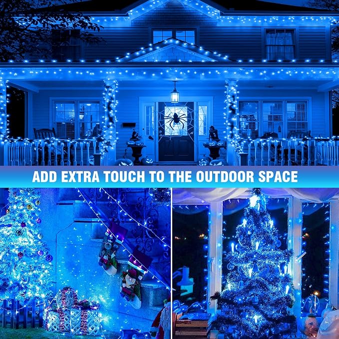 100FT Blue LED Fairy Lights, Connectable Christmas String Lights | 8 Lighting Modes Waterproof Light with Timer for Tree, Bedroom, Patio, Wedding, Party, Indoor Outdoor Decor