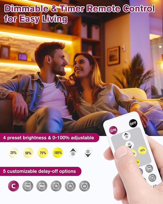 EMITEVER Warm White COB Strip Light Kit 2700K,16.4ft 2400LEDs,24V Dimmable | CRI 90+,305+LM/ft,ETL 48W power supply & remote included,UL listed Strip for living room,kitchen,under cabinet & shelving