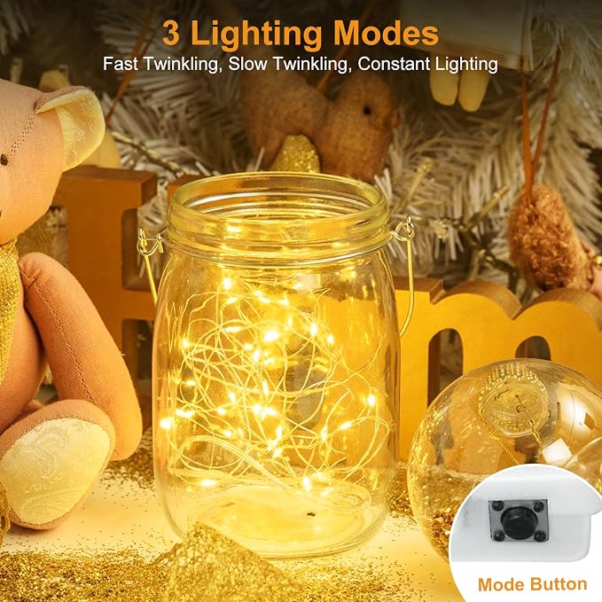 btfarm 3 Pack Fairy Lights Battery Operated Twinkle Lights with 3 Modes | 7Ft 20 Led String Light, Waterproof Bulk Small Mini Silver Wire for Christmas Mason Jars Wedding Table Centerpiece,Warm White
