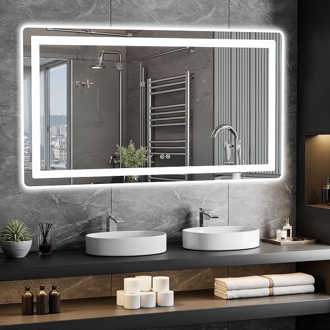 LED Bathroom Vanity Mirror with Lights, 30"x55" Lighted Wall Mirror | Front and Backlit, Anti Fog, Dimmable 3 Color Lighting, Memory Function, Shatterproof Glass, Plug in or Hardwired