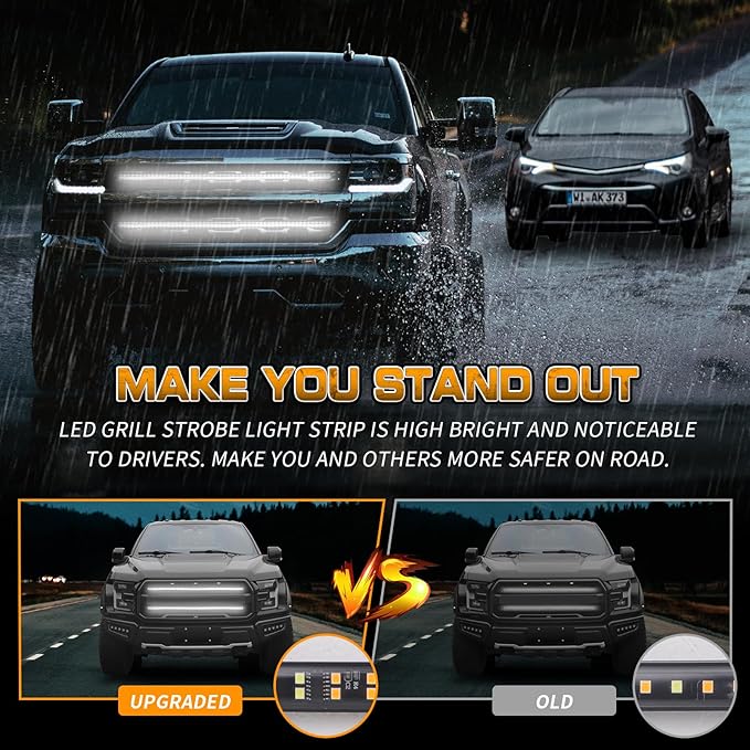 XRIDONSEN 2PCS 30 inch White Grill Strobe Lights Strip 360 LED Truck Grille Lights Exterior Front/Rear Emergency Flashing Warning Hazard Safety Caution Lights for Tow Plow Trucks Construction Vehicles