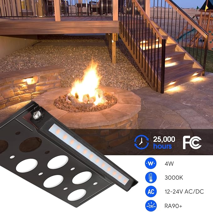Energetic 7 Inch Retaining Wall Lights, Outdoor LED Step Lights, 4W Low Voltage Landscape Lighting, Waterproof Hardscape Lighting, 12V-24V AC/DC, 3000K Warm White, with Wire Breakers, FCC, 6 Pack