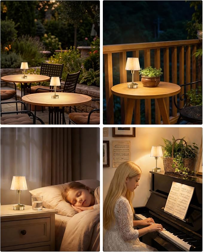 UMEXUS 9.8'' Small Cordless Table Lamp, 5200mAh Battery Operated Touch Lamp | Rechargeable Dimmable Warm Light for Restaurant, Portable Night Light for Bedside Dining Bedroom Kitchen Outdoor, Champagne