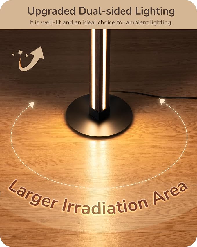 EDISHINE Wooden Corner Lamp with Remote, Dual Lighting, 7CCT & Dimmable | Foot Switch, Night Light Mode, Memory Function, Standing Lamp for Bedroom, Office, Natural Wood