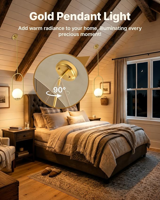Majade Pendant Lights Kitchen Island, Mid Century Modern Pendant Light Fixtures, Gold Globe Glass Pendant Lighting, Brass Chandelier Adjustable Hanging Light for Dining Room Bathroom Bedroom