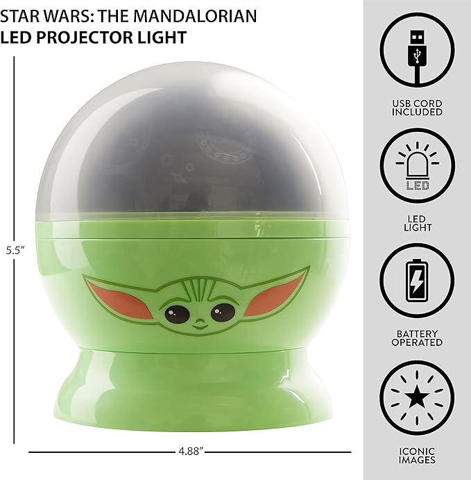 Star Wars The Mandalorian Featuring Grogu Rotating LED Projection Kids Lamp and Nightlight