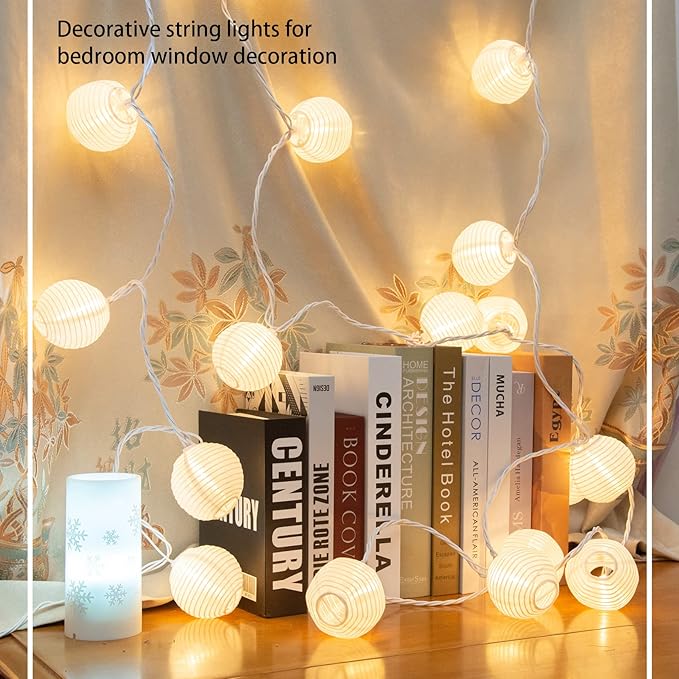 Lantern String Lights Plug in,20 Count Mini White Lantern Lights for Bedroom, Decorative String Lights Indoor Outdoor Porch Balcony Decor