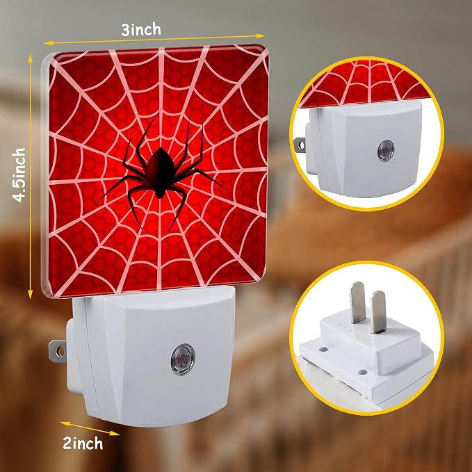 Red Spider Web Night Light,Cobweb Trap Gossamer Plug-in Night Light Auto Dusk-to-Dawn Sensor Energy Efficient LED Lamp for Room Decor,Hallway,Kitchen,Bathroom,Nursery,Stairs