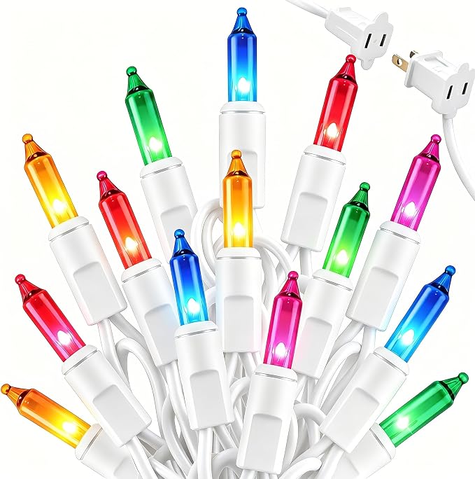 Brightown Multicolor Christmas Mini String Lights, 100-Count 20ft Incandescent Bulb Fairy Lights for Indoor Holiday Decor, Christmas Tree Garland Wedding Party Multi-Use Xmas Decoration, White Wire
