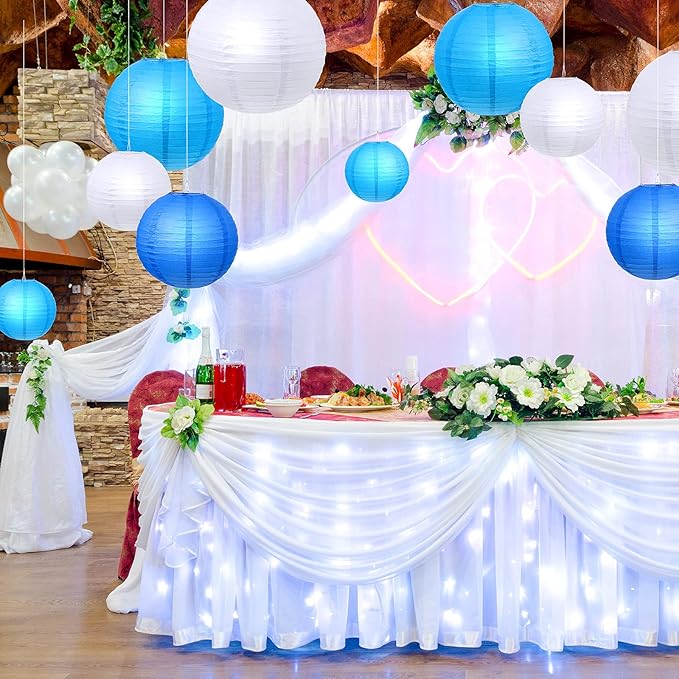 Pelopy 18 Pcs Paper Lanterns 4/6/8/12 Inches Round Chinese Japanese Paper Lanterns for Indoor New Year Valentine's Day Wedding Birthday Party Decorations(Dark Blue, Blue, White,4/6/ 8/12 Inch)