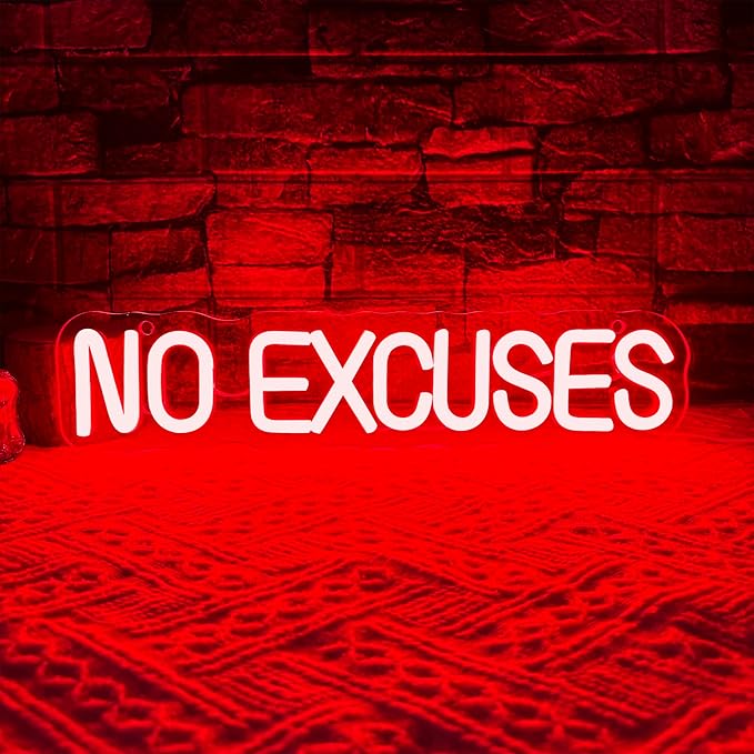 No Excuses Gym Neon Sign, GYM Motivational Neon Workout Neon Sign Fitness Studio Training Room Decor GYM Wall Art Decor Light Sign Gym Enthusiasts Gymnastic Sign(14.1 * 3.1in)