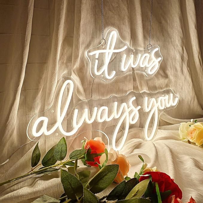 Large 36" Neon Sign 'it was always you' Neon Night with Dimmable Wall Decor | Bedroom Living Room Bar Party Club Wedding Girls Birthday Wall Light Decor Reusable Warm White
