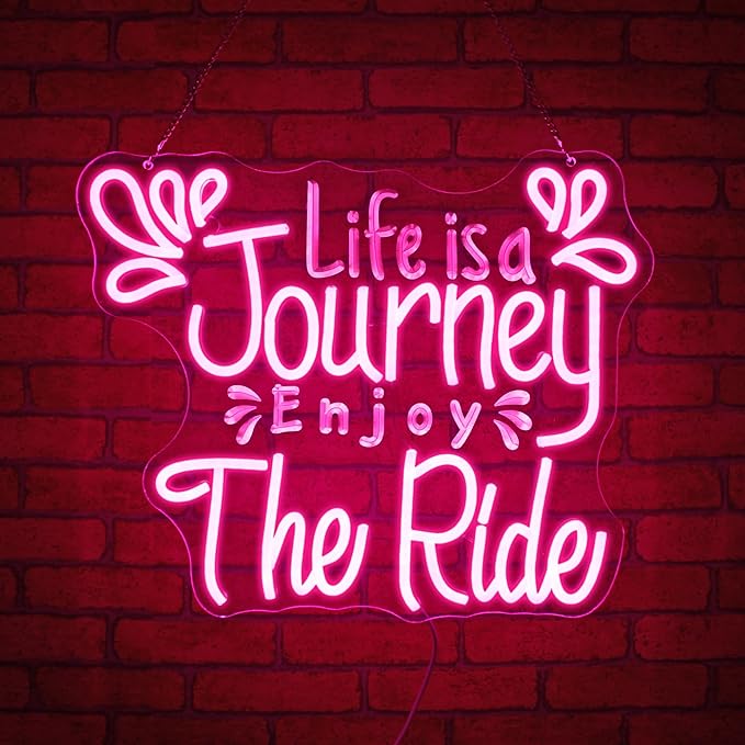 Neon Sign, Life Is a Journey Enjoy the Ride Neon Signs for Wall Decor Pink LED Light up Girls Room Party Preppy Decoration USB Powered