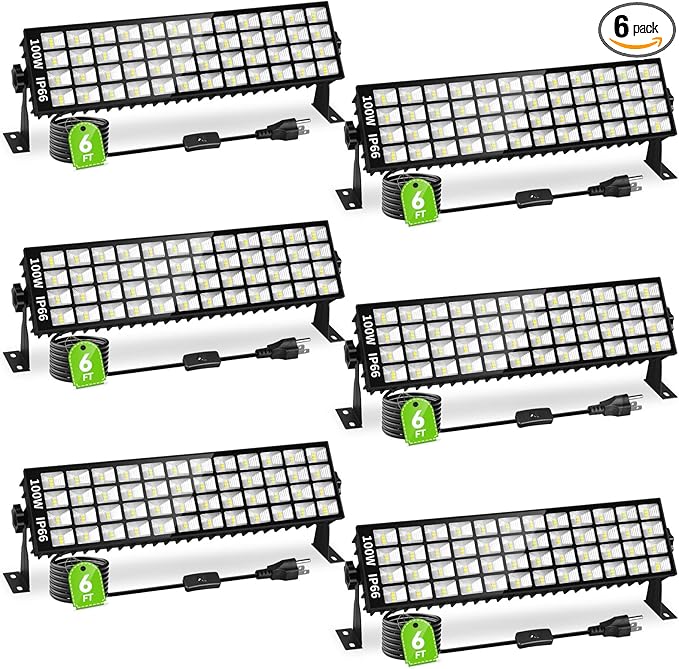 6 Pack LED Shop Lights, 100W 14000LM 6000K Plug in Garage Light with 6FT Power Cord, IP66 Waterproof Work Bench Shop Lights for Garage, Workshop, Warehouse, Outdoor, Yard, Garden