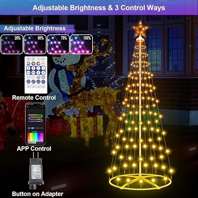 5FT 166LED Smart Christmas Tree Lights, Outdoor Christmas Cone Tree Lights with App Control, Color Changing DIY Music Sync & Timer Prelit Christmas Tree for Yard Front Porch Party Christmas Decoration