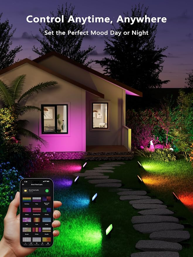 BrizLabs Orange Purple Halloween Outdoor Flood Lights 4 Pack Color Changing | App/Voice Controlled; RGBCW; WiFi Smart Landscape Lighting; LED Floodlights for Fall Autumn Xmas Garden Yard Lawn Pathway