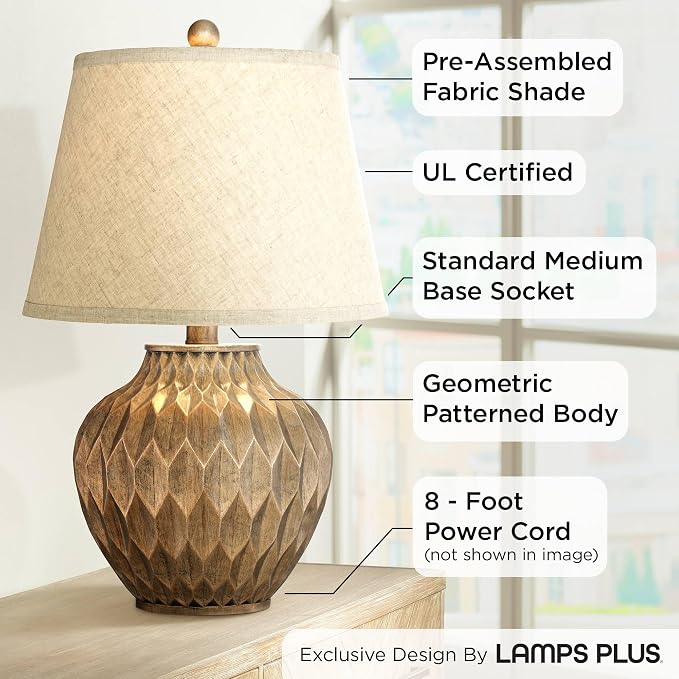 Buckhead 22" High Table Lamp Warm Bronze Brown Accent Geometric Urn | Sculptural Textured Modern Bedroom Living Room House Home Bedside Nightstand Office Tapered Drum Shade