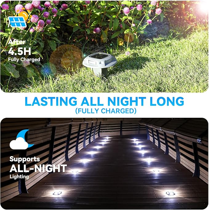 AGPTEK Solar Driveway Lights 12 Pack, 2 Colors in 1 Outdoor Solar Deck Dock Marine Waterproof LED Driveway Marker Security Lights for Outside Pathway,Boat Dock,Step,Walkway,Path,Garden (Blue & White)