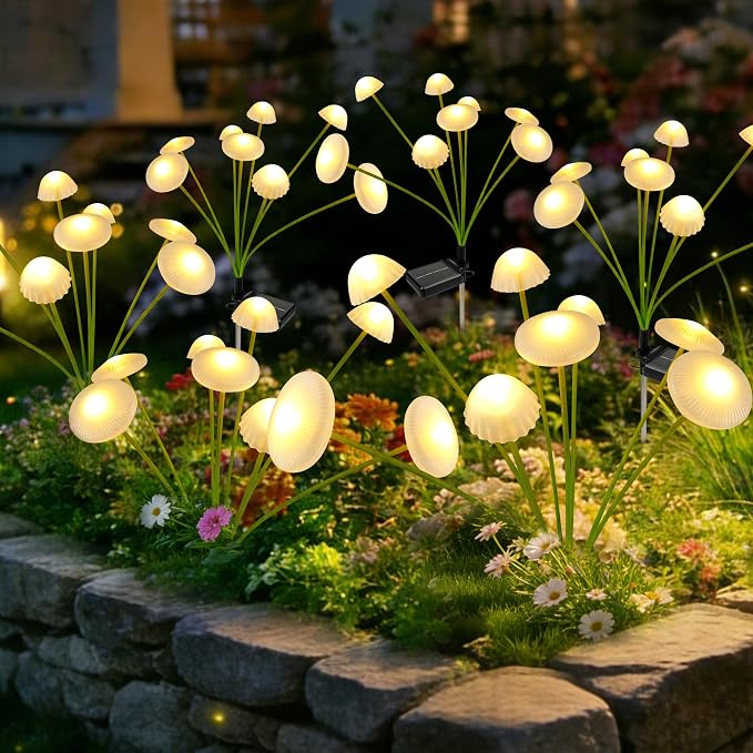 Solar Garden Lights Outdoor, 6Pack Solar Lights Garden Decor, Swaying Mushroom Lights Waterproof for Yard, Patio,Pathway Decoration,Gifts for Women,Mom(Warm White)