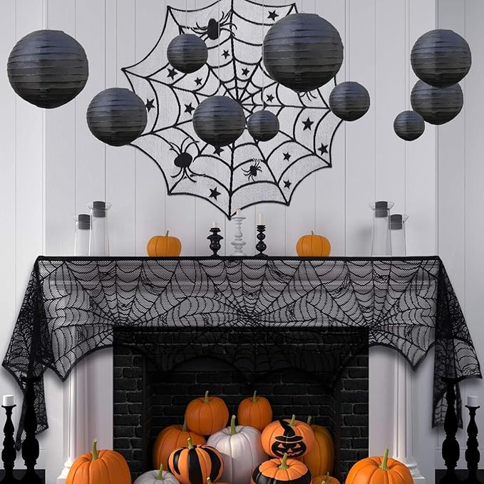 20Pcs Black Paper Lanterns for Parties, 6” 8” 10” 12” Chinese Asian Hanging Round Paper Lanterns for Birthday Wedding Halloween Christmas Home Decor Party Decor