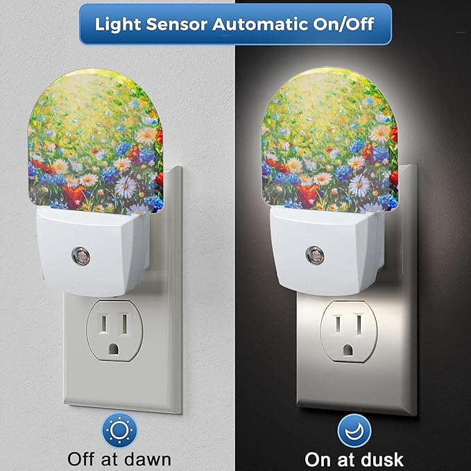 Night Light,Retro Abstract Daisy Night Lights Plug Into Wall Dusk to Dawn Sensor for Bedroom,Bathroom and Living Room for Women/Girls Gift