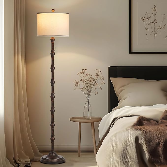 63.5'' Floor Lamps for Living Room, Farmhouse Floor Lamp for Bedroom with 3 Color Temperatures, Vintage Standing Lamp, Tall Lamp with Remote, Chain Switch, Bulb Included, Black