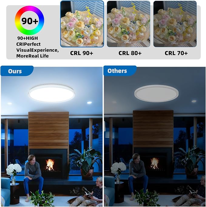 15 Inch LED Flush Mount Ceiling Light,Modern Ceiling Light | 35W 4000LM 5CCT 2700-5000K Selectable, Dimmable Ceiling Lights for Kitchen,Bedroom, Living Room,Office