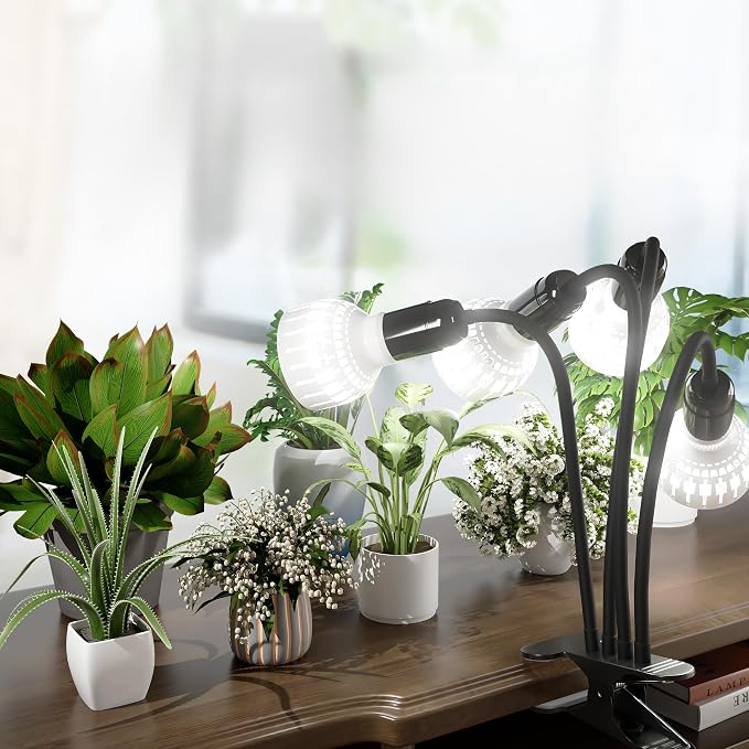 Grow Light,24W (160Watts Equiv) 5000K White Full Spectrum LED Growing Lamp Clip on Desk for Indoor Plants,Bulbs Replaceable & Non-dimmable (Black, 320W)