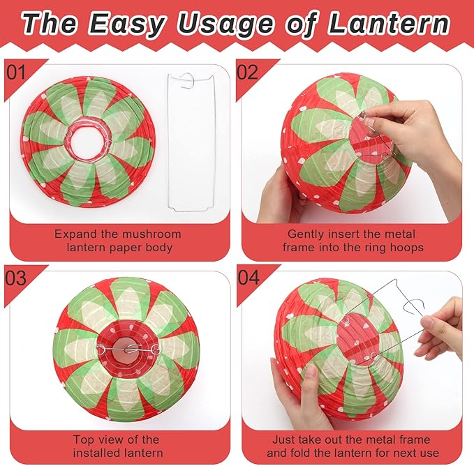 4Pcs Strawberry Paper Lanterns, Windspeed Large Strawberry Paper Lantern Hanging Decor 3D Strawberry Decoration Hanging For strawberry Birthday party decorations 8 inch, 12 inch (red)