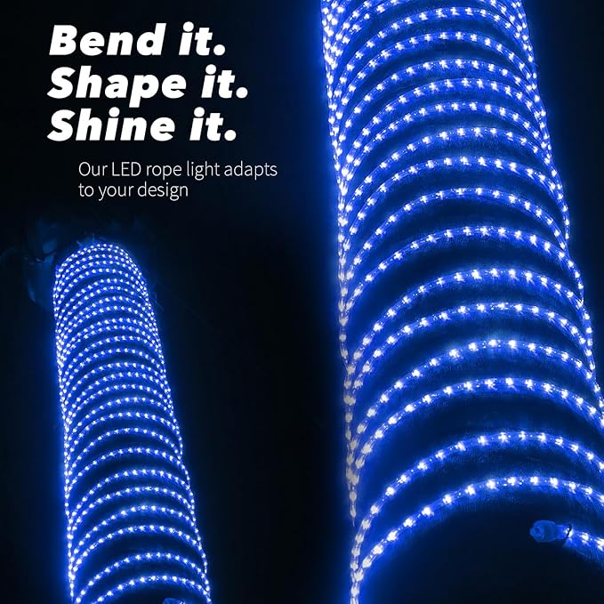 WYZworks 3312LEDs, 300ft LED Outside Rope Lights, Waterproof Permanent Outdoor ETL Certified Connectable Clear Tube, Christmas Palm Tree Holiday Decorative Landscape Patio Accent Lighting - Blue