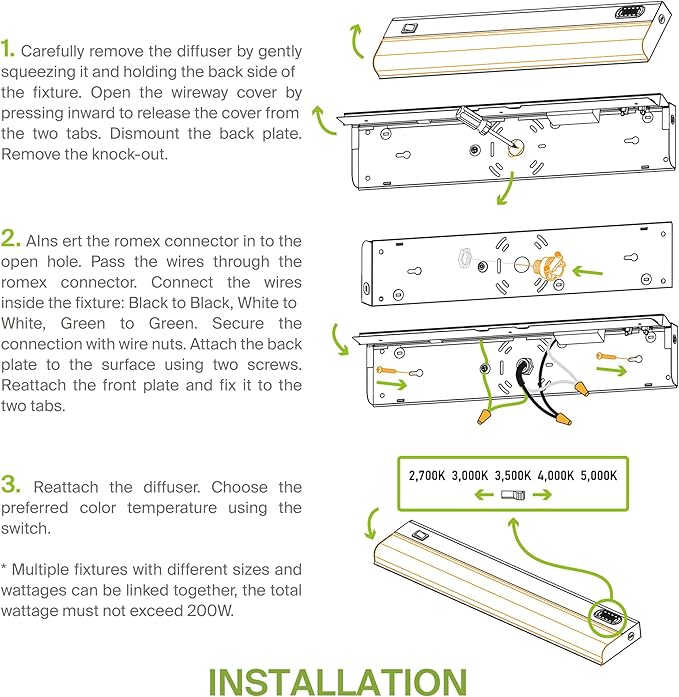 ASD 2 Pack 24 Inch Hardwired LED Under Cabinet Lights, On/Off & 5CCT Switch 2700K-5000K, 12W 1051LM CRI90+, Direct Wire Low Profile Linkable Fixture, Dimmable Under Counter Kitchen Lighting, White, UL