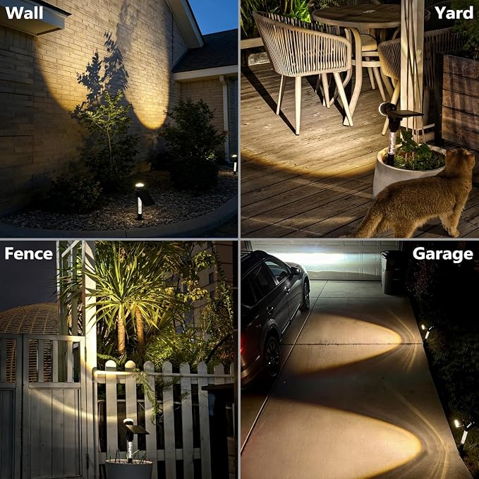 DenicMic Solar Spot Lights Outdoor Waterproof 3000K Lens LED Spotlights | Adjustable Angel Long Range Solar Lights Outdoor for Yard Garden Patio Wall Tree Landscape, Acrylic Lighted Pole, 4 Pack