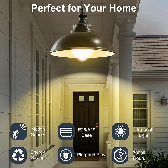 Motion Sensor Light Bulbs for Outdoor Indoor,12W(100W Equivalent) A19 E26 3000K Soft White Motion Activated Dusk to Dawn Outdoor Light Bulb for Front Door Porch Garage Basement Hallway, 4 Pack