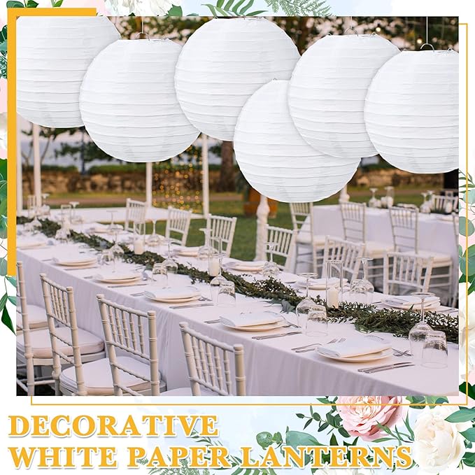 Treela 10 Pack White Chinese Japanese Paper Lanterns Decorative Hanging Round Paper Lantern Lamps for Wedding Birthday Party Decorations (14 Inch)