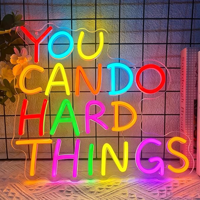 You Can Do Hard Things Neon Sign Inspirational Classroom Neon LED Light | Dimmable Kids Wall Art Neon Signs for Classroom Backdrop Library Office Bedroom Reading Room Birthday Party Decoration