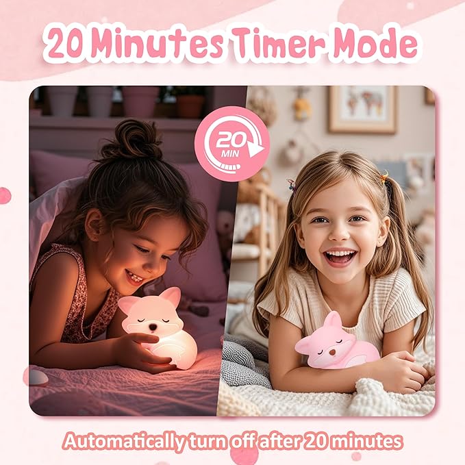 Fox Night Light, Cute Fox Silicone Night Light Gifts for Girls 8-12, Fox Lamp for Kids Child Baby Women Nursery, Animal Light with Touch Control, Timer and USB Rechargeable