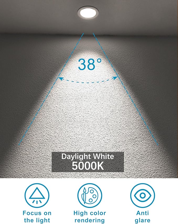 12 Pack MR16 LED Bulbs, 50 Watt Equivalent, 5000K Daylight White 5W GU5.3 MR16 12V Spotlight Bulb, 38 Degree Beam Angle for Landscape, Recessed, Track Lighting