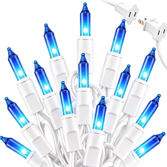 Brightown Blue Christmas Mini String Lights, 100-Count 20ft Incandescent Bulb Halloween Fairy Lights for Indoor Holiday Decor, Christmas Tree Garland Wedding Party Multi-Use Decoration, White Wire